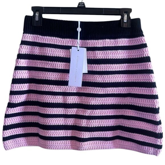 Rebecca Vallance Camille Striped Mini Skirt Pink & Black Sizr Medium NWTs - Picture 4 of 9